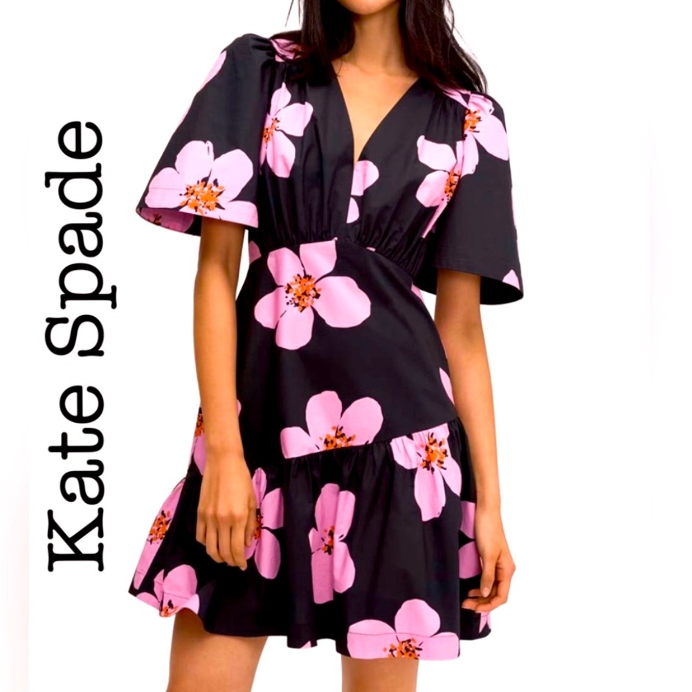 kate spade Black Mini Dress with Pink Floral Print
